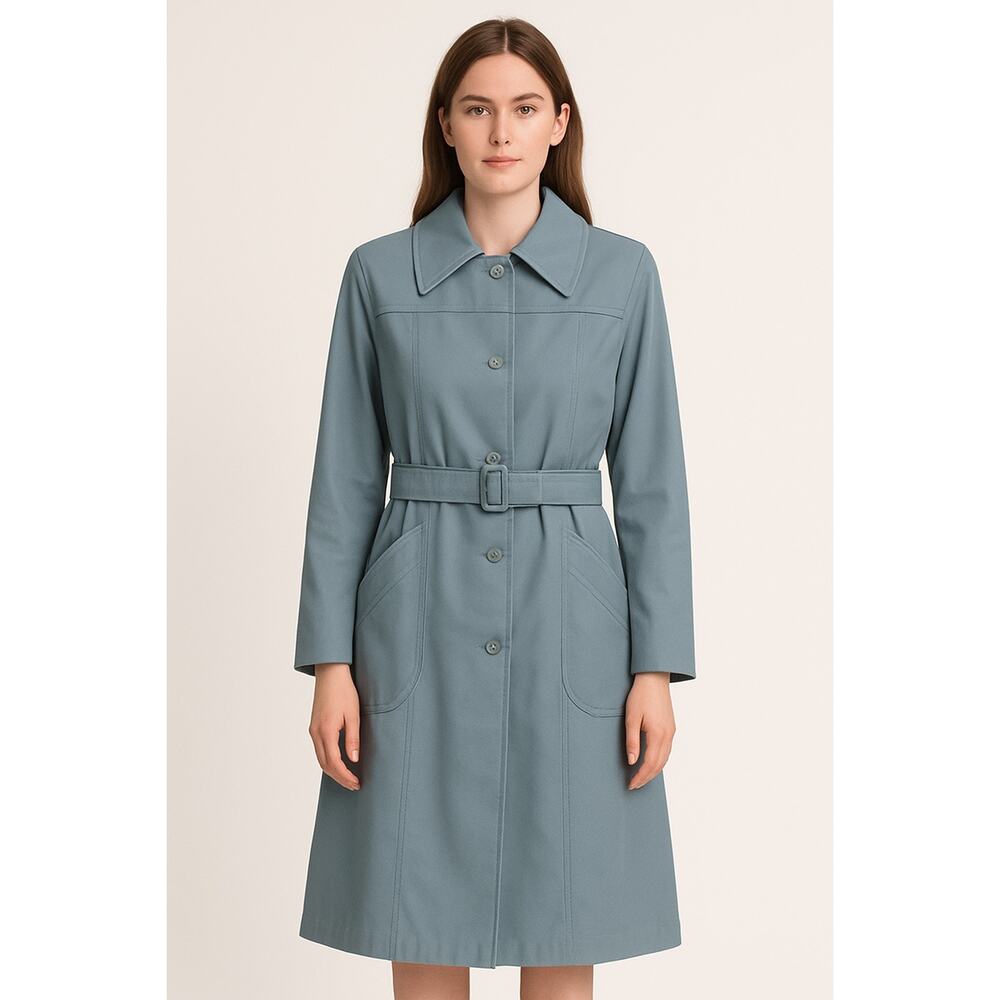 1960s London Fog Blue Belted Rain Coat With Big Pockets fall winter large